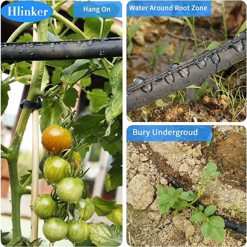 Hlinker Flat Soaker Hose 50 200 FT for Garden Beds, 200FT 1/2" Linkable Consistent Drip Irrigation Hose Save 80% Water, Leakproof Heavy Duty Double Layer Sprinkler Hose - Image 4